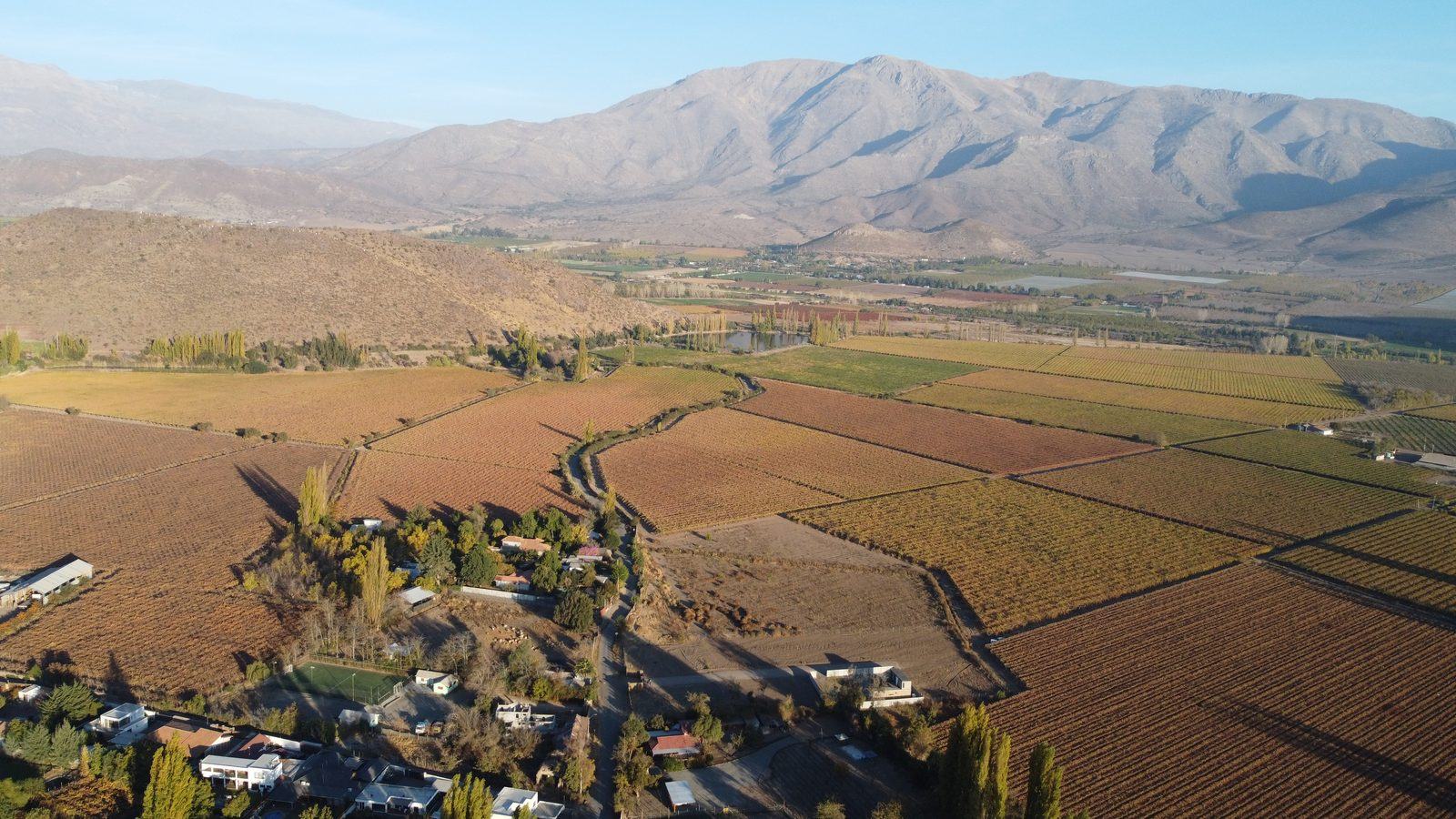 Vista aérea de Calle Larga y los cultivos del valle